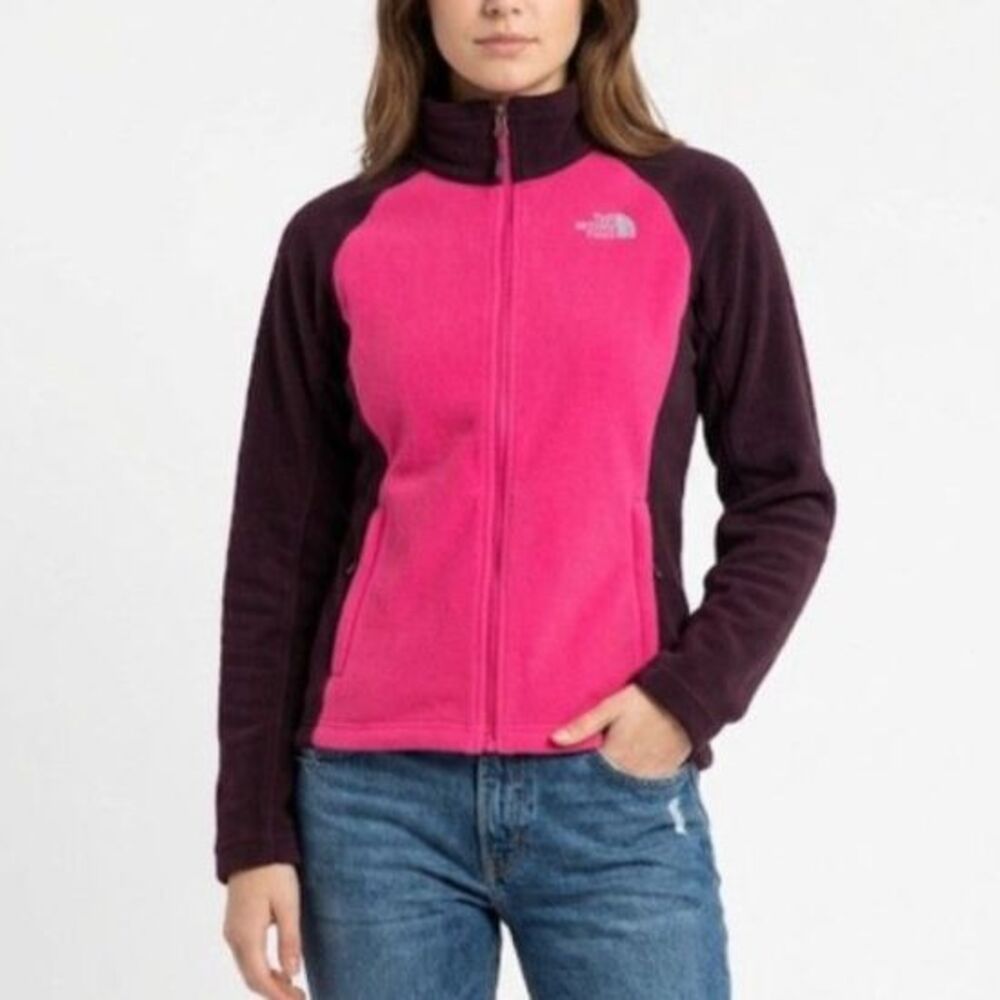 The North Face Pink and Maroon Full Zip Long Sleeve Fleece Jacket Size M